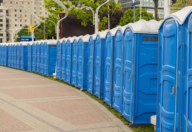 a colorful lineup of portable restrooms for concerts and music festivals in Big Sky